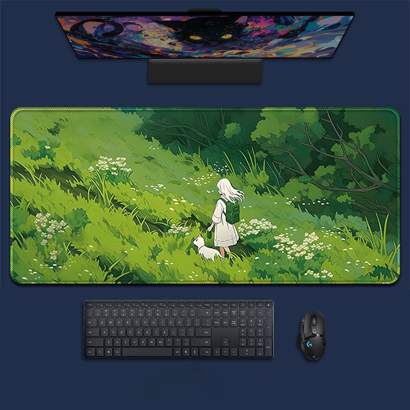 Desk Setup Nature - Anime Girl Forest Landscape Large Gaming