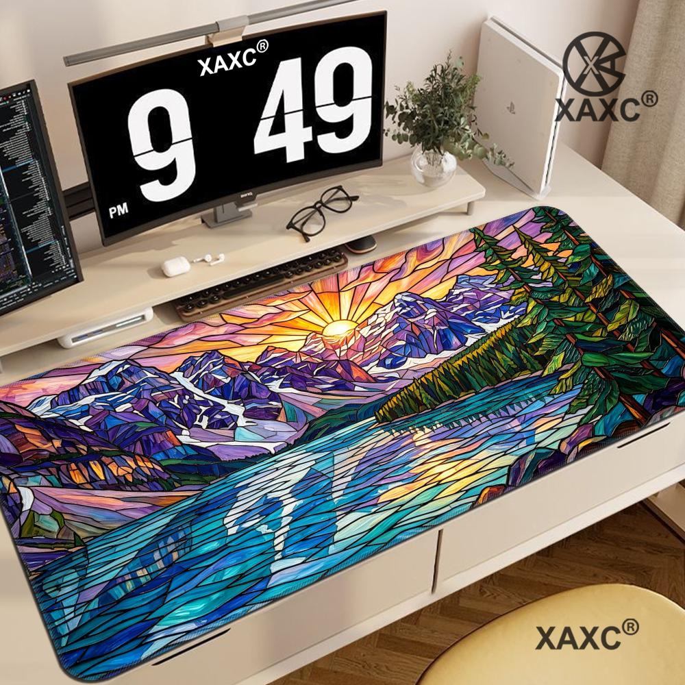 Desk Setup Nature - Stained Glass Mountain Desk Mat Colorful