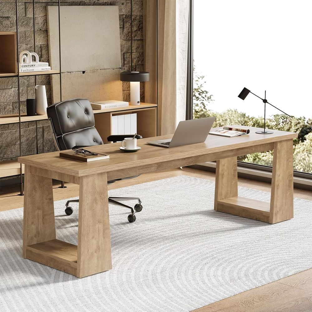 Desk Setup Brown - Rustic Brown Two-Person Home Office Desk
