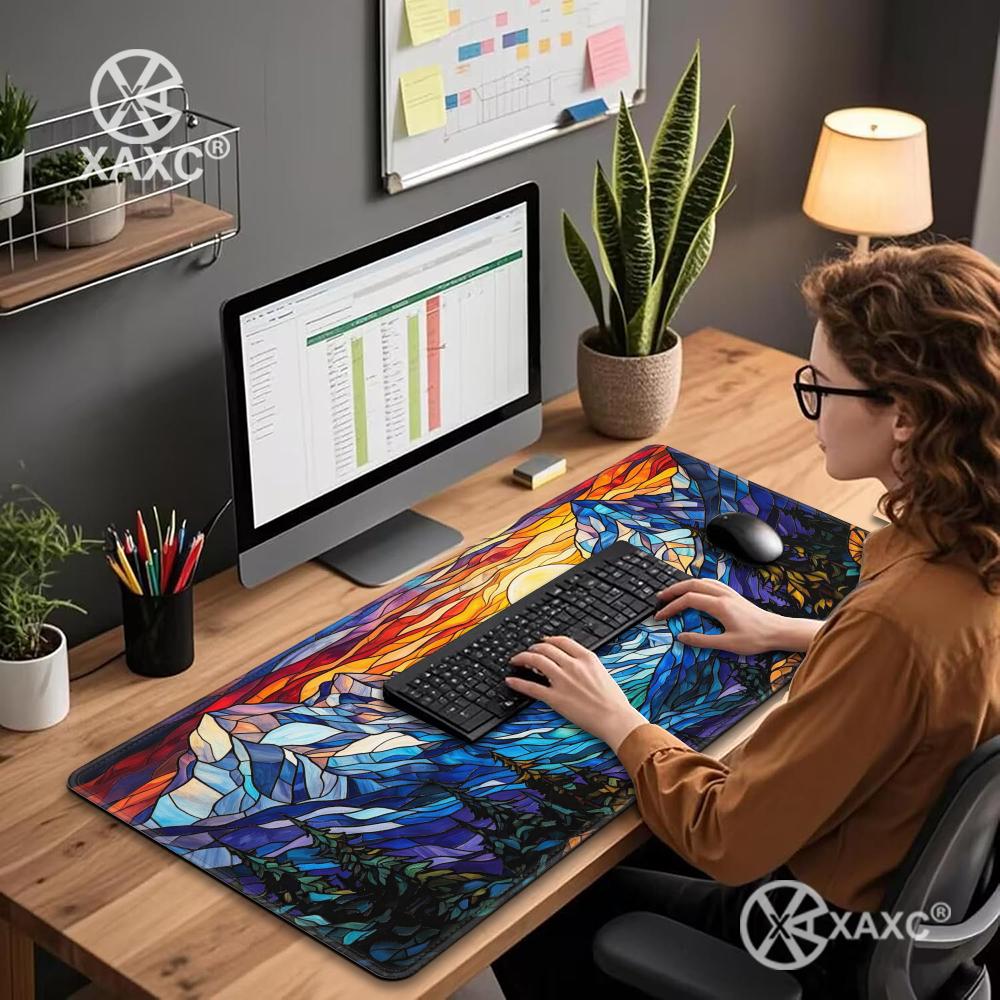 Stained Glass Mountain Desk Ma - Desk Setup Nature 리뷰 및 가격