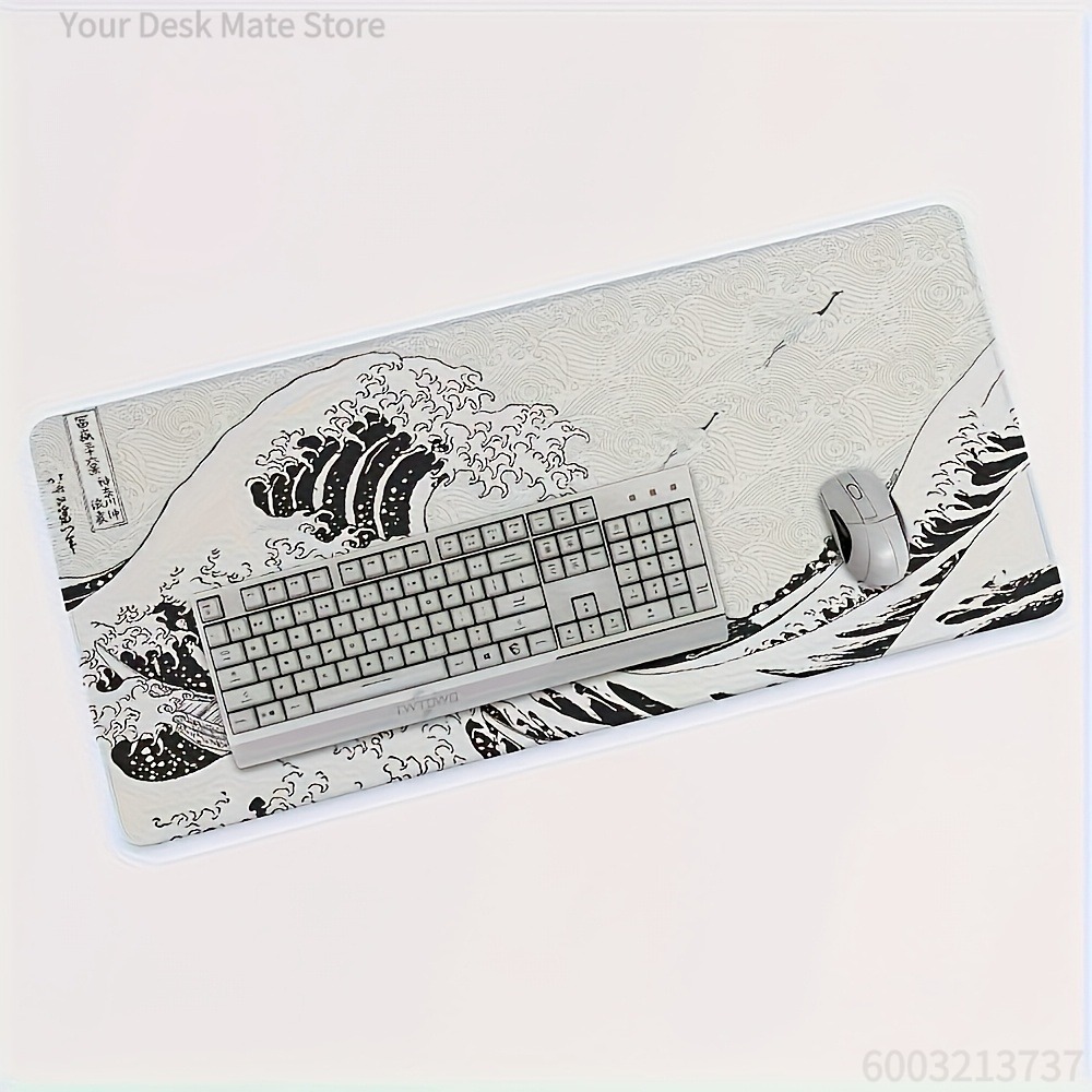 Black White Wave Art XXL Desk  - Desk Setup Black And White 리뷰 및 가격