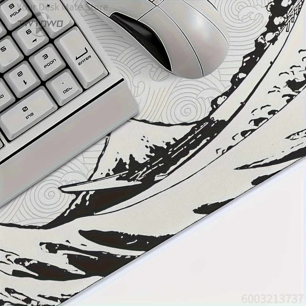 Black White Wave Art XXL Desk  - Desk Setup Black And White 리뷰 및 가격