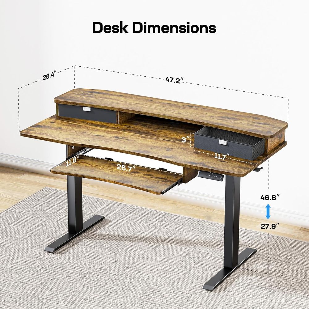 Vintage 48 x 26 Electric Desk  - Desk Setup With Keyboard Tray 리뷰 및 가격