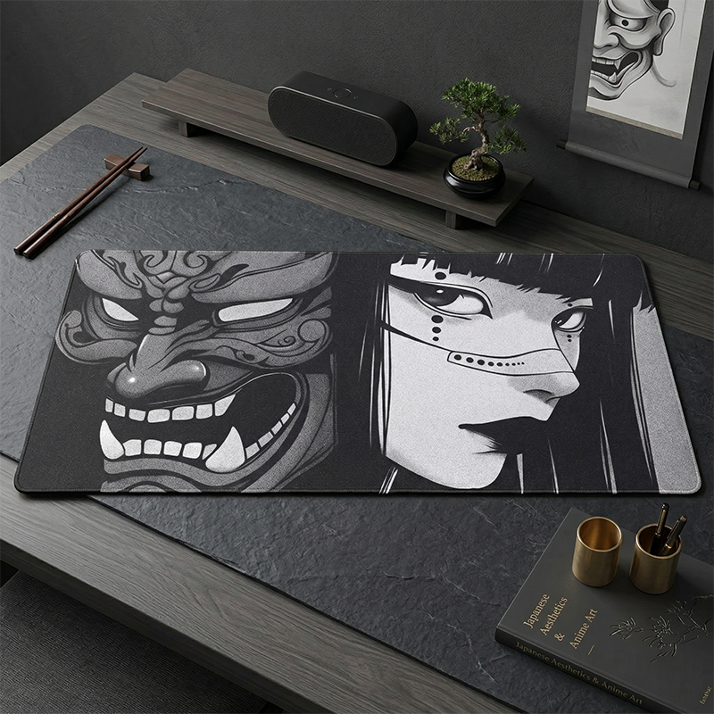 Japanese Oni Mask Anime Mouse  - Desk Setup Black And White 리뷰 및 가격