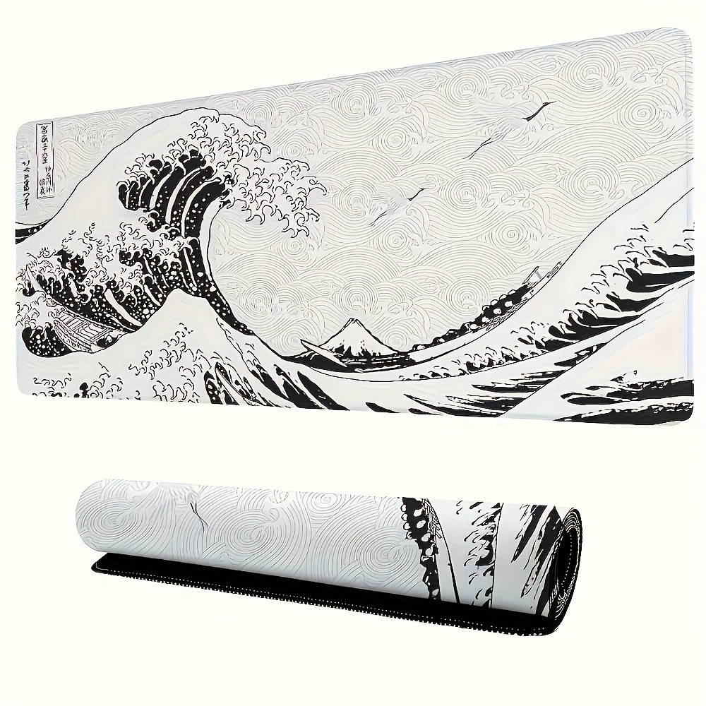 Black White Wave Art XXL Desk  - Desk Setup Black And White 리뷰 및 가격