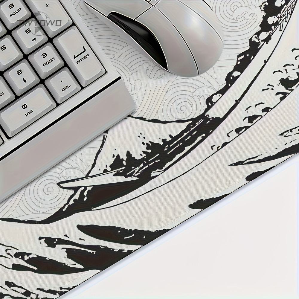 Black White Wave Art XXL Desk  - Desk Setup Black And White 리뷰 및 가격