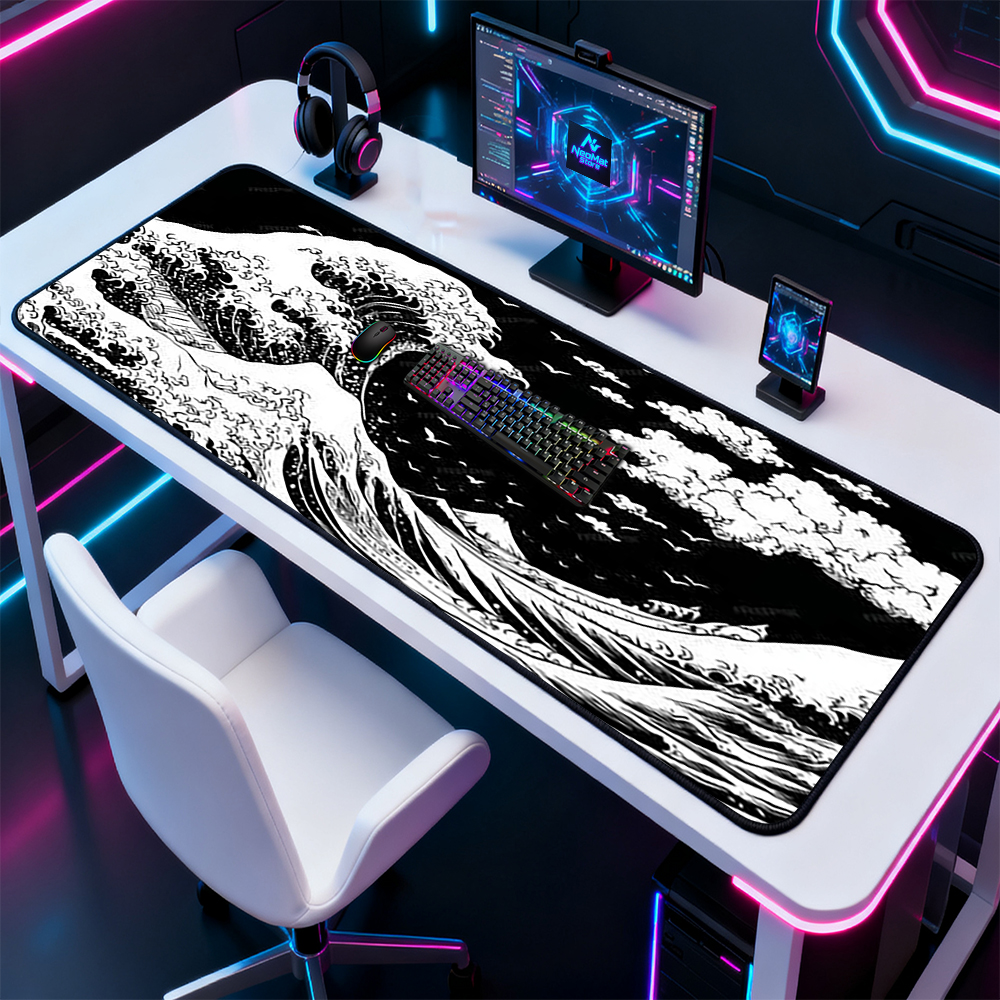 Great Wave Mouse Pad Kanagawa  - Desk Setup Black And White 리뷰 및 가격