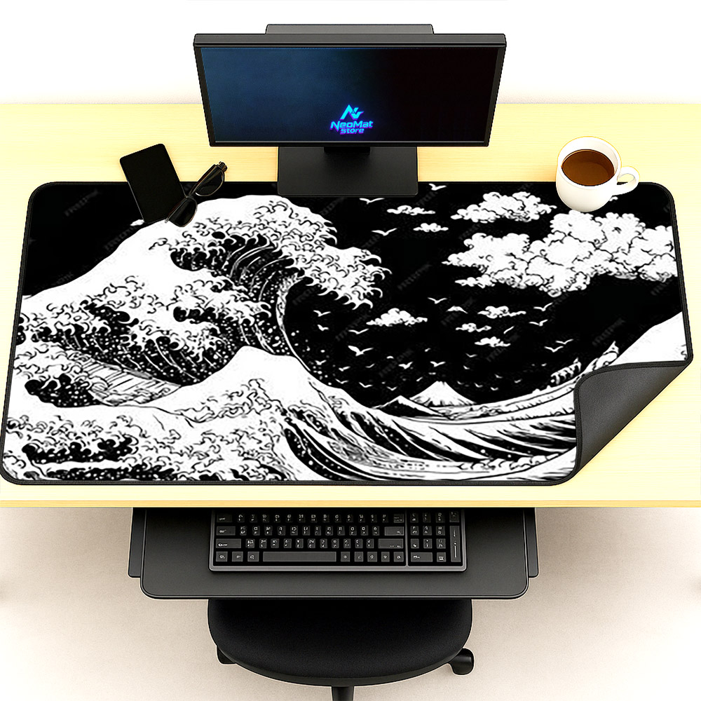 Great Wave Mouse Pad Kanagawa  - Desk Setup Black And White 리뷰 및 가격