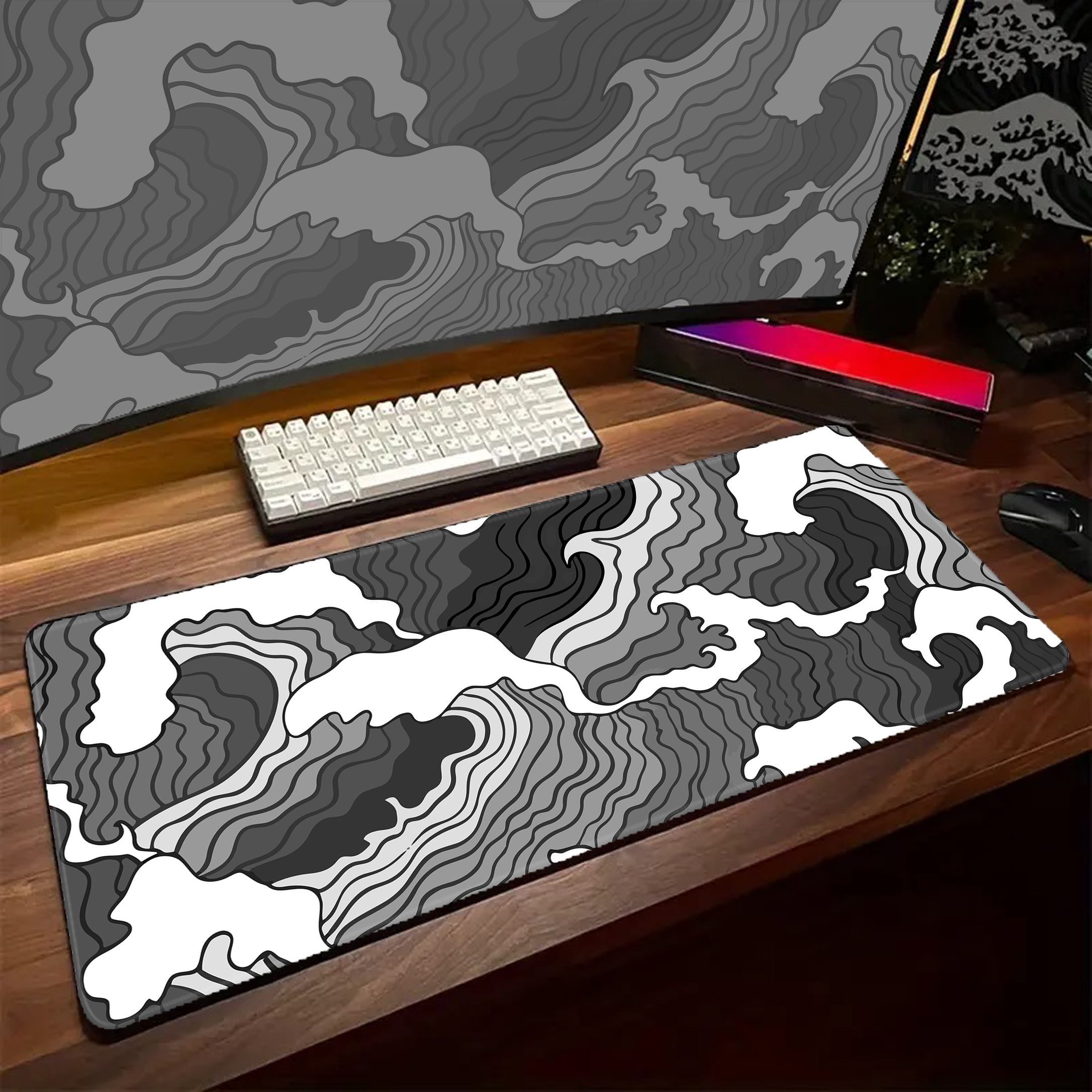 Game Mousepad Large Black and  - Desk Setup Black And White 리뷰 및 가격