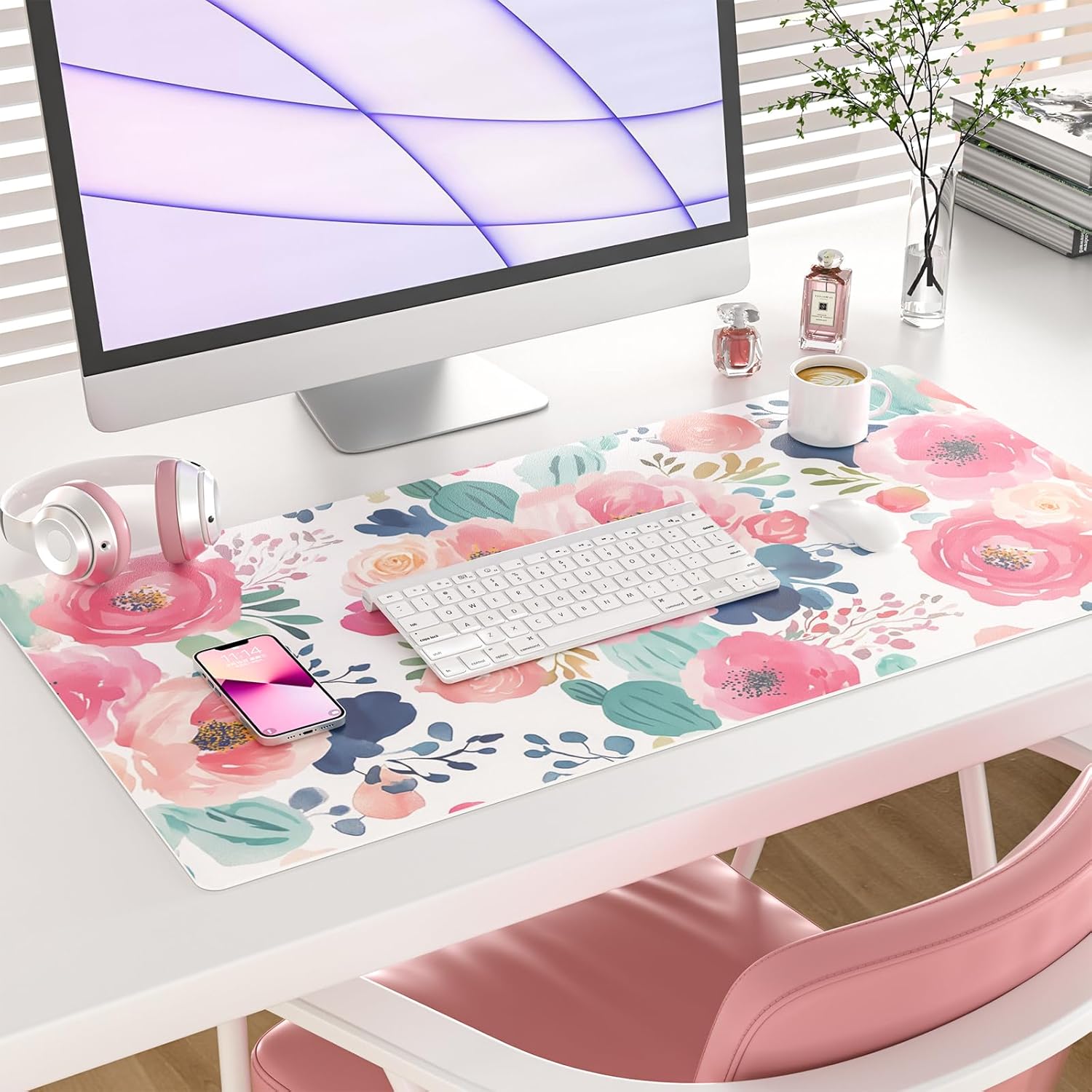 Large Mouse Pad Pink Floral De - Desk Pad Leather Large 리뷰 및 가격