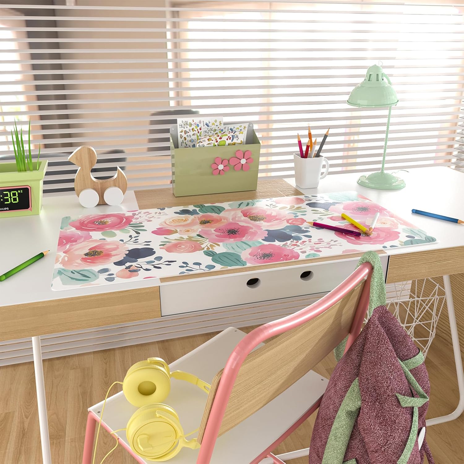 Large Mouse Pad Pink Floral De - Desk Pad Leather Large 리뷰 및 가격