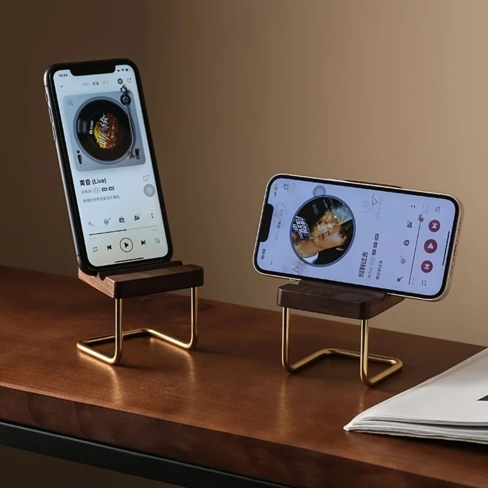 Wooden Phone Stand Walnut Desk - Desk Setup Nature 리뷰 및 가격