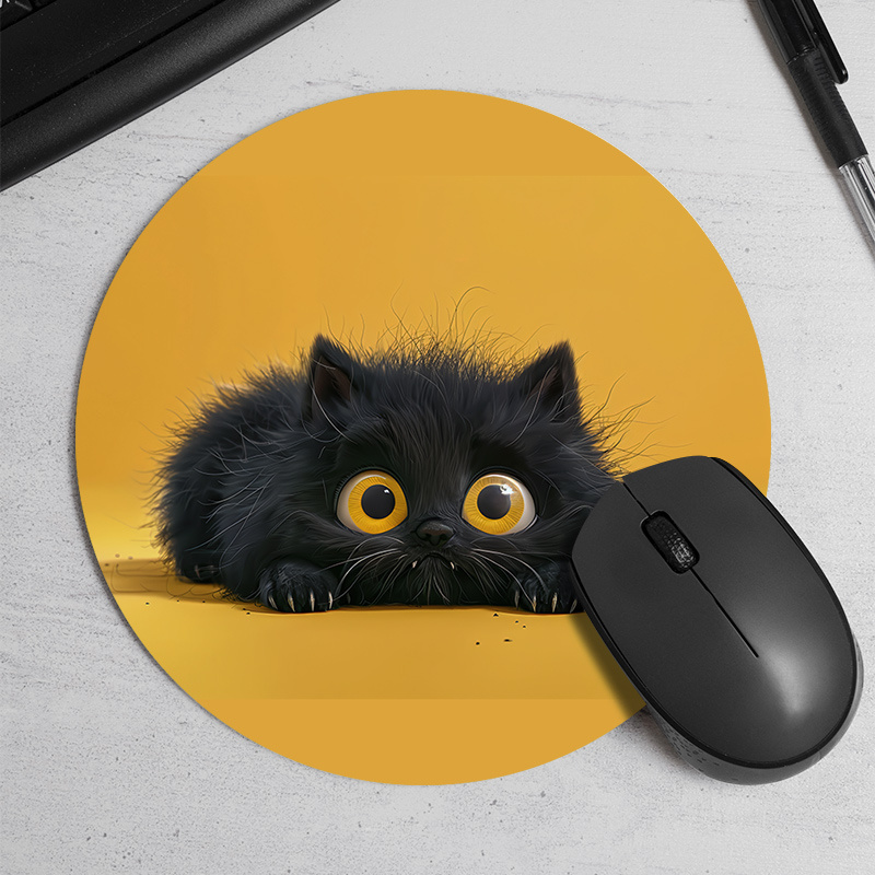 Cute Black Cat Round Mouse Pad - Desk Setup Rug 리뷰 및 가격