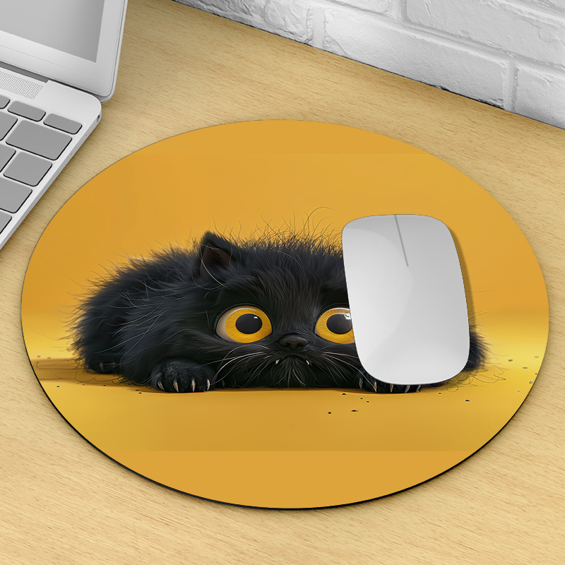 Cute Black Cat Round Mouse Pad - Desk Setup Rug 리뷰 및 가격