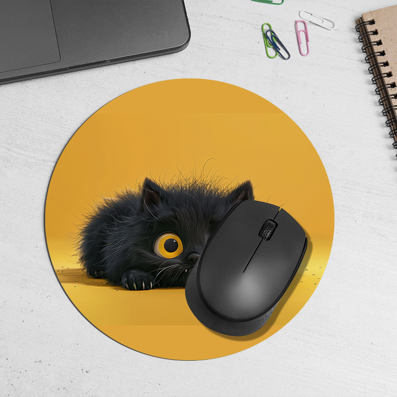 Cute Black Cat Round Mouse Pad - Desk Setup Rug 리뷰 및 가격