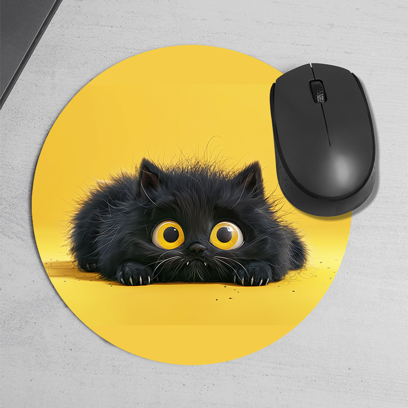 Cute Black Cat Round Mouse Pad - Desk Setup Rug 리뷰 및 가격