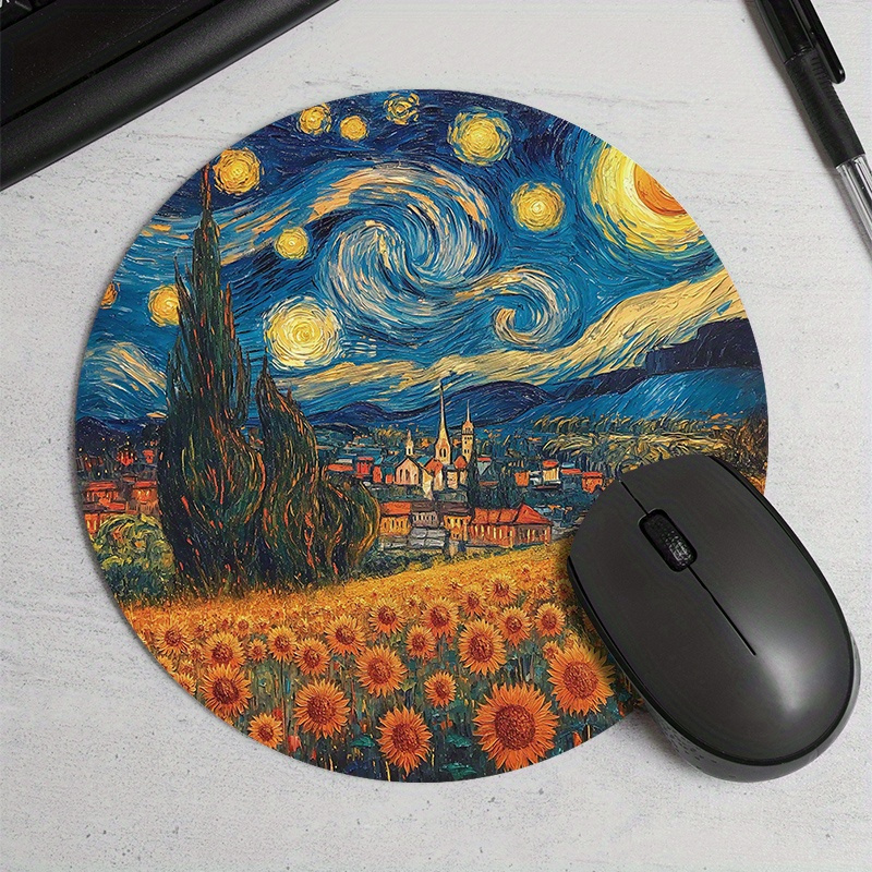 Starry Night Sunflower Round M - Desk Setup Rug 리뷰 및 가격