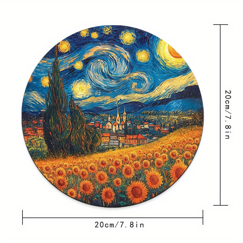 Starry Night Sunflower Round M - Desk Setup Rug 리뷰 및 가격