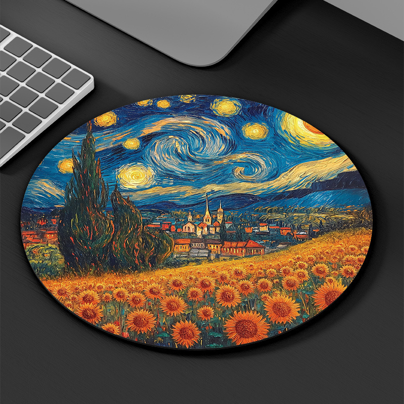 Starry Night Sunflower Round M - Desk Setup Rug 리뷰 및 가격