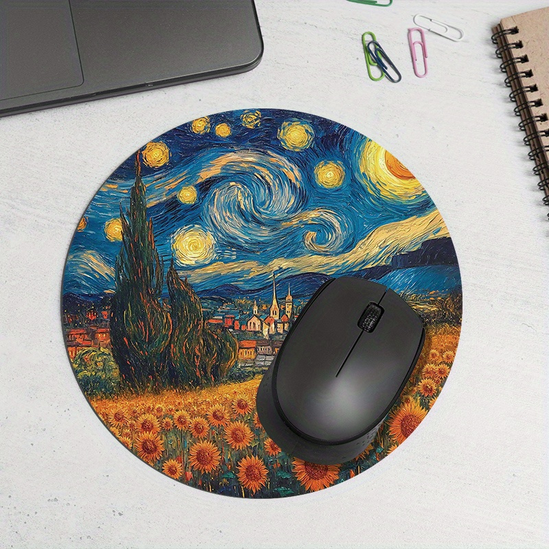 Starry Night Sunflower Round M - Desk Setup Rug 리뷰 및 가격
